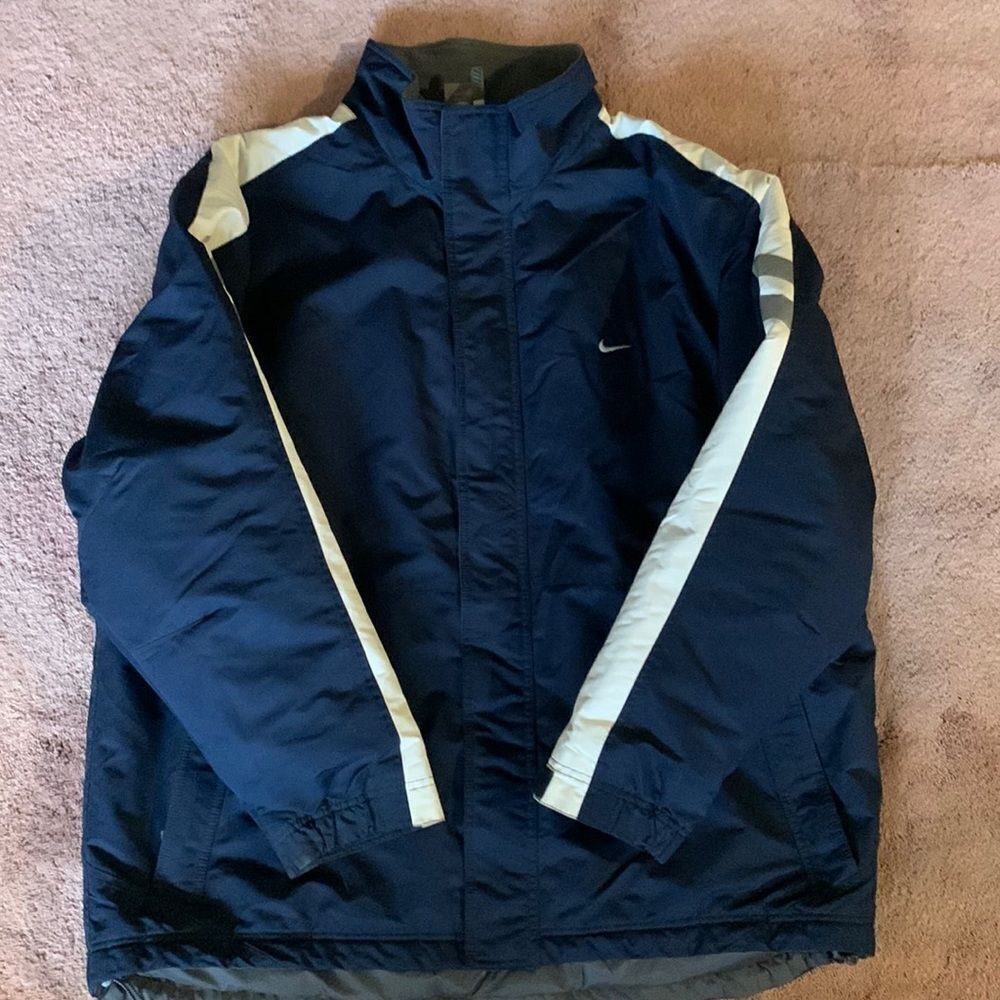 Nike Mens Navy Blue White Stripe Fleece Lined Windbreaker Jacket‎ XXL